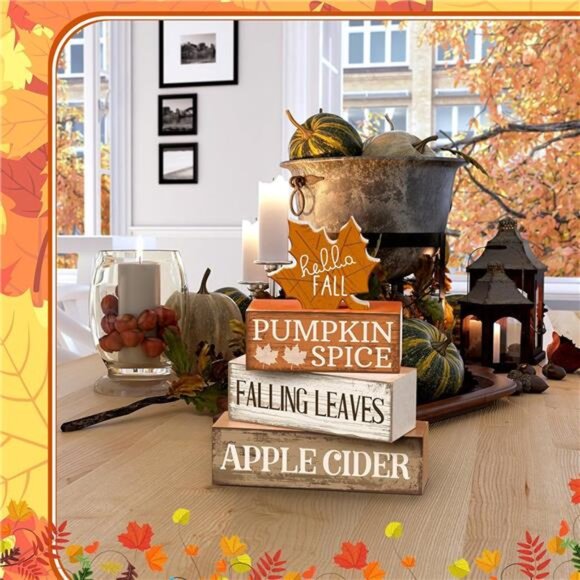 4 Pcs Fall Decor Wooden Maple Leaf Decoration Fall Tiered Tray Decor Rustic - Picture 6 of 7